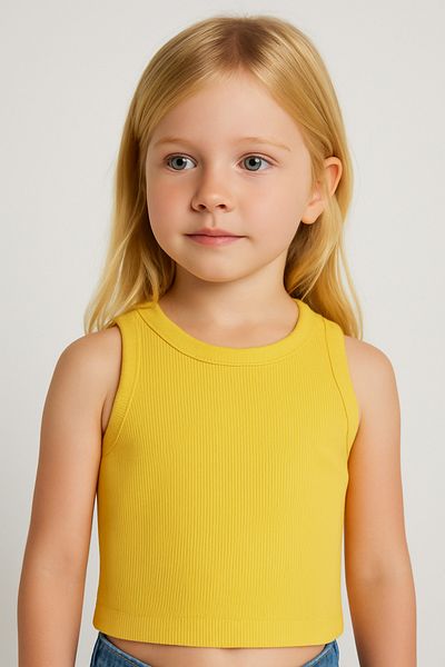 Magu Girl's Cotton Ribbed Sleeveless Crop T-Shirt