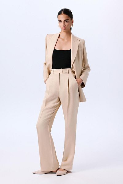 rue Beige Pleated Trousers with Ironing Detail