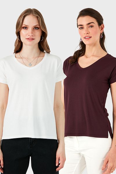 Lela V-Neck Relaxed Fit Slit Detailed 2'Li Package Blouse Bluz 5862000S2