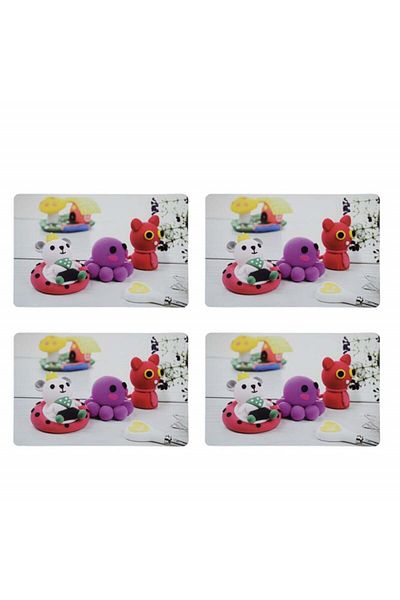 PUFO Set suporturi pentru farfurii pentru servirea mâncării, model Little Friends, 4 piese