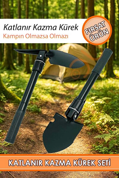 garaccu Katlanabilir Portatif Kazma Kürek Seti Çantalı Kamp Küreği