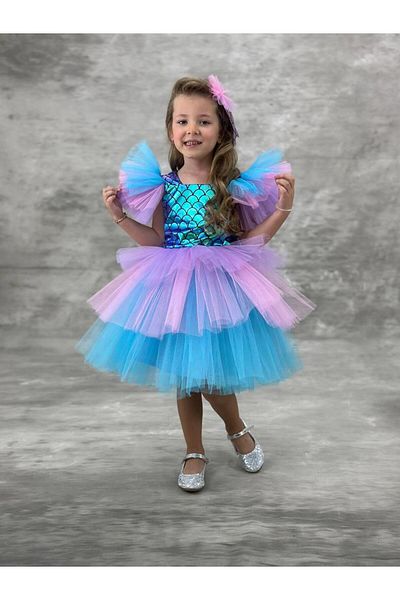 Magu Girl's Colorful Tulle Mermaid Themed Evening Dress