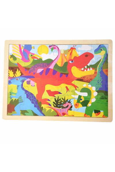 PUFO Puzzle din lemn pentru copii, model Scary Dino, 24 de piese, 40 x 30 cm