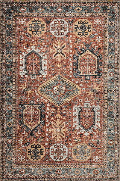 ARTLOOP Blues Eskitme Vintage Desenli Renkli Otantik Yıkanabilir Şönil Halı AL 439