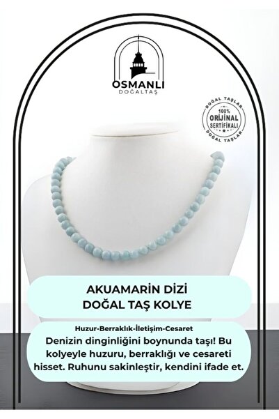 OSMANLI DOĞAL TAŞ Akuamarin Aquamarin, 8 Mm Dizi Doğal Taş Kolye