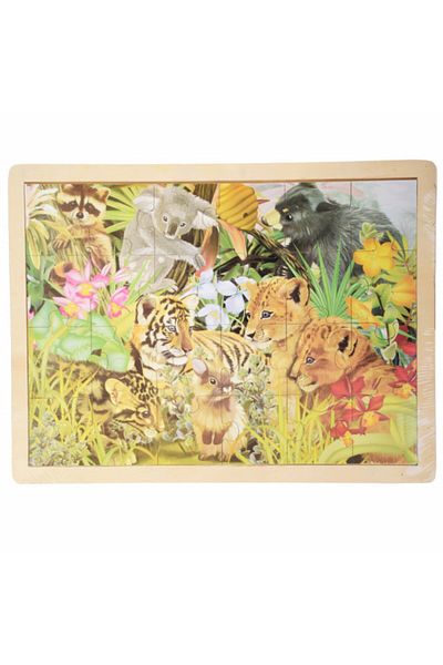 PUFO Puzzle din lemn pentru copii, model Jungle Junior, 24 de piese, 40 x 30 cm