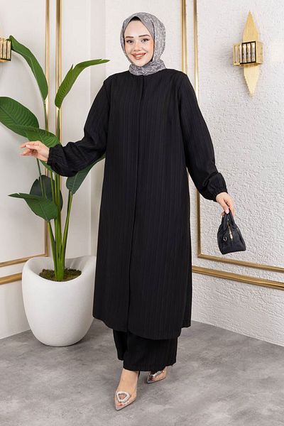 Tesettür Dünyası Large Size Suit with Hidden Zipper Tsd250170 Black