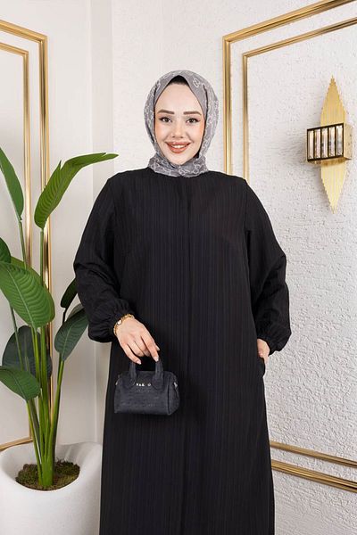 Tesettür Dünyası Large Size Suit with Hidden Zipper Tsd250170 Black