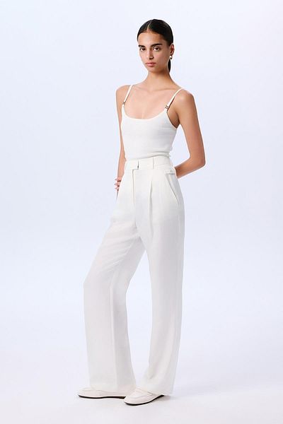 rue Ecru Pleated Trousers with Ironing Detail