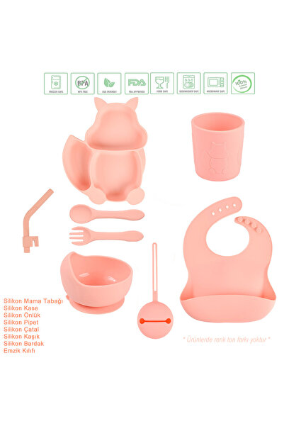 jojobebek Silikon Beslenme Seti Vakumlu Silikon Mama Tabağı ve Kasesi, Önlük, Çatal ve Kaşık, Bardak