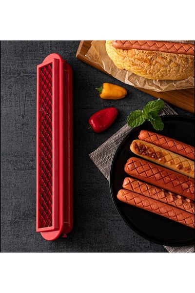 Qlplyzon manual hot dog slicer, stainless steel/plastic, red, 29.5 x 6.5 cm