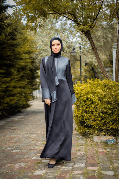HARİKA WEAR Silk Abaya from Grey and Black Colors