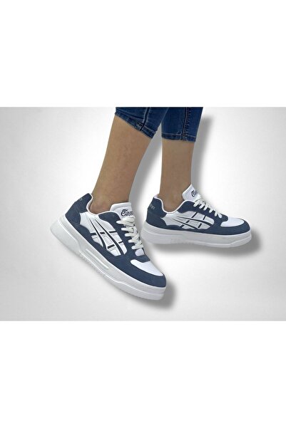 eTayger 3128 İndigo Mavi Gerçek Deri Ultra Hafif Kaymaz Rahat Günlük Sneaker Ayakkabı