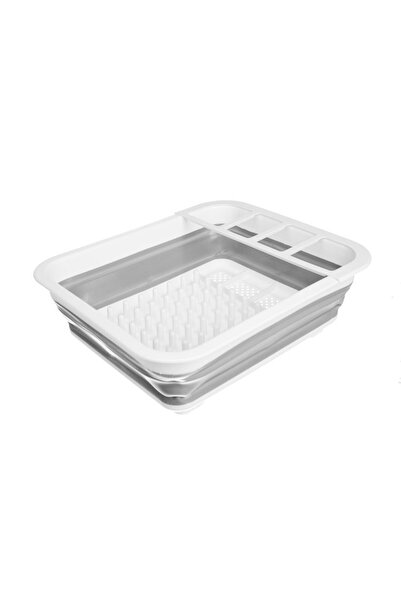 zola Foldable dish drainer, plastic with silicone, with drainer and cutlery holder, 36x31x4.5-11 cm, white/gray