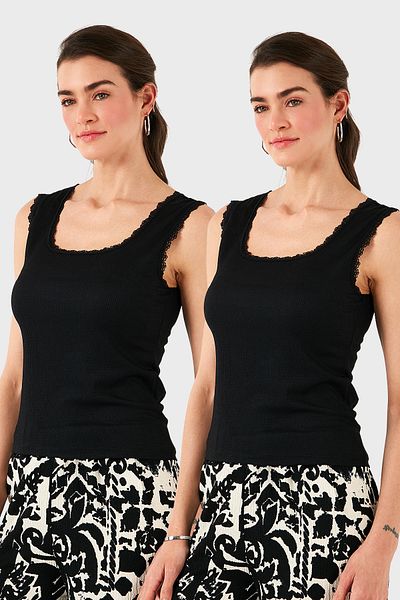 Lela Slim Fit Thick Lace Square Collar Wrap 2 Pack Undershirt Athlete 5864979S2