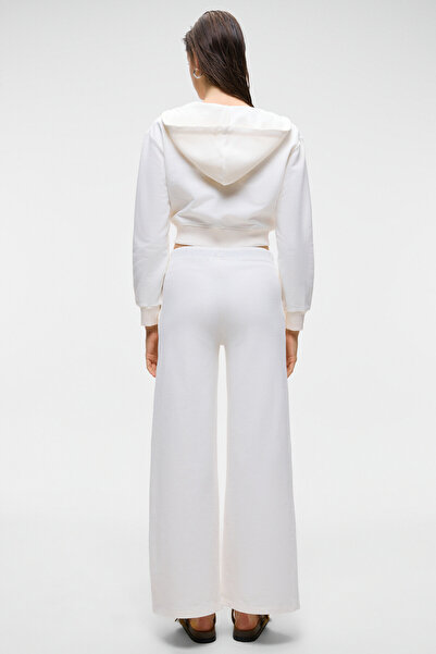 GRIMELANGE LAYA Kadın %100 Pamuk Regular Fit Çift Cepli Beyaz Eşofman Altı