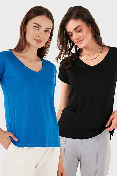 Lela V-Neck Relaxed Fit Slit Detailed 2'Li Package Blouse Bluz 5862000S2