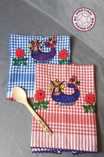 Uretti - Pınar 6788 9651 Handmade 2' Şahmaran Embroidered Cotton Drying Cloths