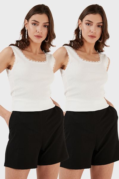 Lela Slim Fit Thick Lace Square Collar Wrap 2 Pack Undershirt Athlete 5864979S2