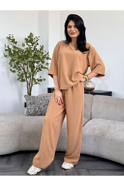 RAMONA BADESCU EXCLUSIVE Casual Suit with Wide Leg Pants Mocha