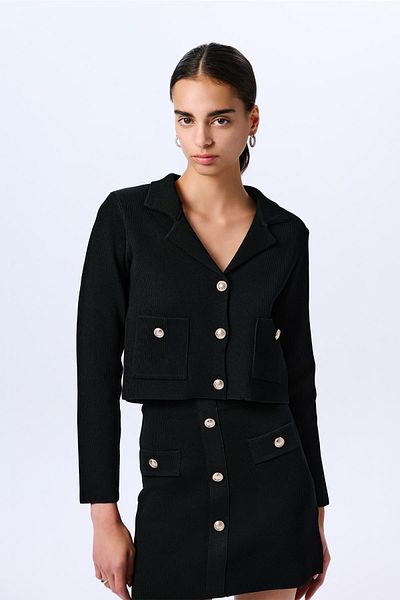 rue. Black Knitwear Skirt with Gold Button Detail