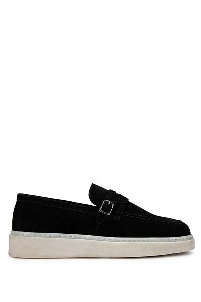 Tamer Tanca Men's Genuine Leather Black Suede Loafer Shoes