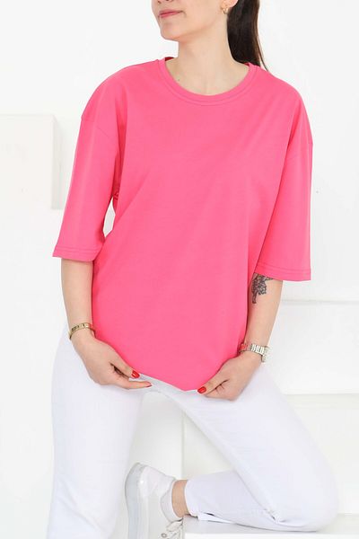 TOFİSA Oversize Short Sleeve T-Shirt Fusya - 27118