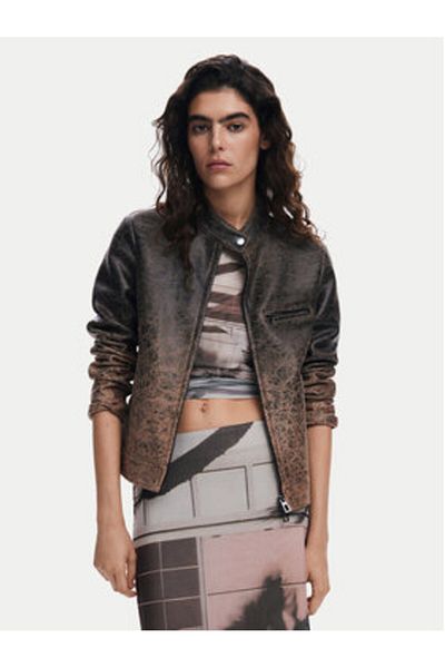 Desigual Geacă de piele pentru femei 25SWEW44 maro
