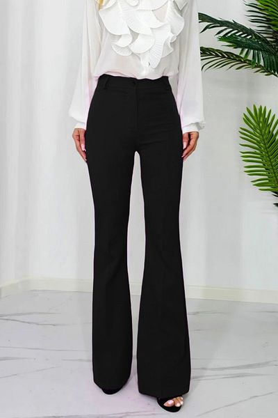 FashionForYou Elegant trousers, Katte, flared cut and high waist, Black, L