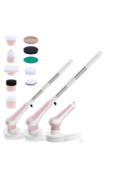 OEM Electric Rotating Brush for Cleaning, 10 Heads, 60 Minute Runtime, 400 RPM, 2 Speeds, Pale Pink