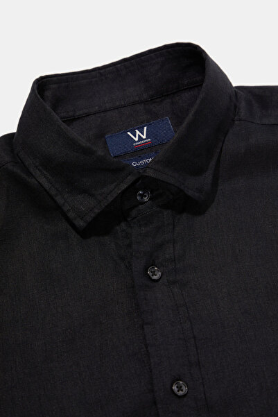 W Collection SİYAH UZUN KOLLU KETEN GÖMLEK