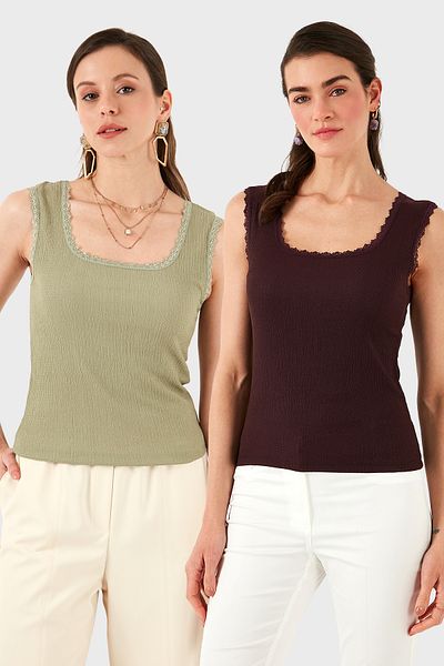 Lela Slim Fit Thick Lace Square Collar Wrap 2 Pack Undershirt Athlete 5864979S2
