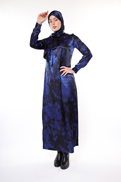 HARİKA WEAR Modern ve Zarif Tasarım Mavi ve Siyah Detaylı Lüks Elbise–(SADECE...