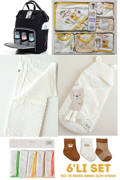 Necix's 6-Piece CUTE MONTHS BIRTH SET (10-Piece HOSPITAL EXIT, BABY BAG, SWADDLE, BLANKET, WIPES AND SOCKS SET)