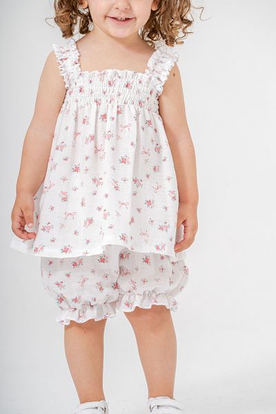 Titimixkids 6-24 Months Rose Patterned Muslin Fabric Blouse Shorts Baby Girl-Child Bottom Top Set