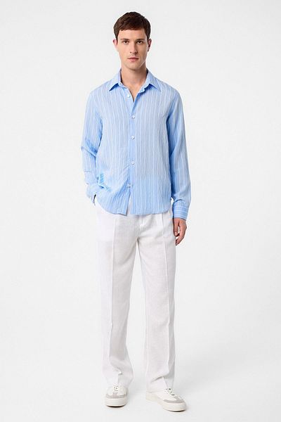 Antioch Baby Blue Relax Fit Striped Men's Shirt
