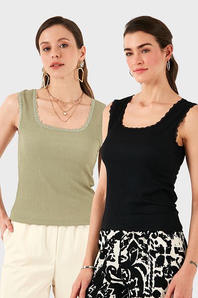 Lela Slim Fit Thick Lace Square Collar Wrap 2 Pack Undershirt Athlete 5864979S2