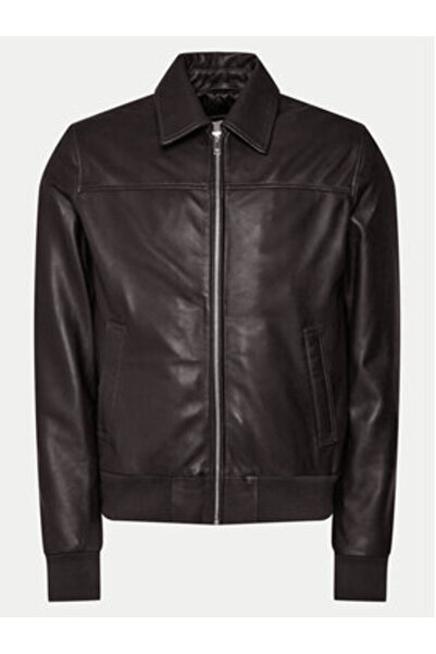 Serge Pariente Geacă de piele bărbătească AMOS Neagră