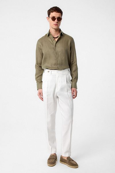 Antioch Khaki 100% Linen Comfort Fit Men's Shirt