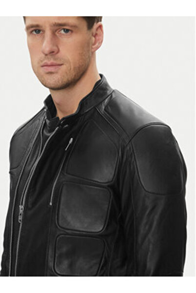 Serge Pariente Geacă de piele bărbătească COUTURE neagră