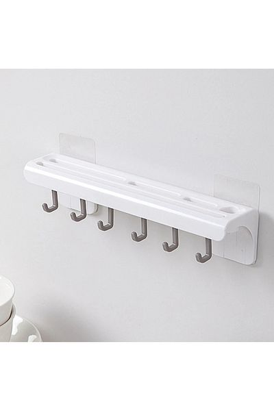 zola Suport de perete autoadeziv pentru ustensile de bucatarie, Zola®, 6 carlige, 25.7x6x5.5 cm, alb
