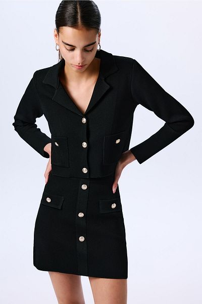 rue. Black Knitwear Skirt with Gold Button Detail