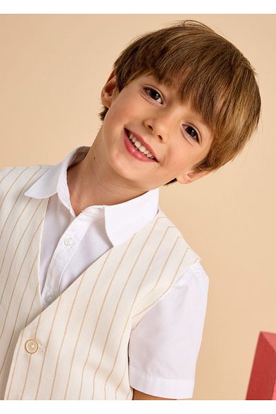 MAYORAL Boy's Striped Linen Vest Ecru 3369