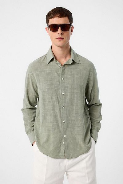 Antioch Khaki Relax Fit Textured Men's Shirt