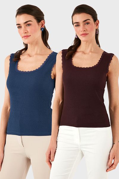 Lela Slim Fit Thick Lace Square Collar Wrap 2 Pack Undershirt Athlete 5864979S2