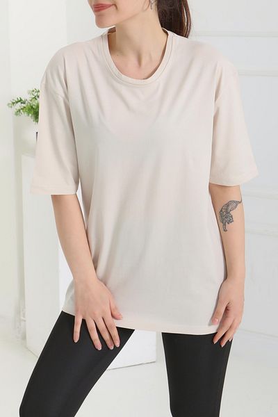 TOFİSA Oversize Short Sleeve T-Shirt Cream - 27118