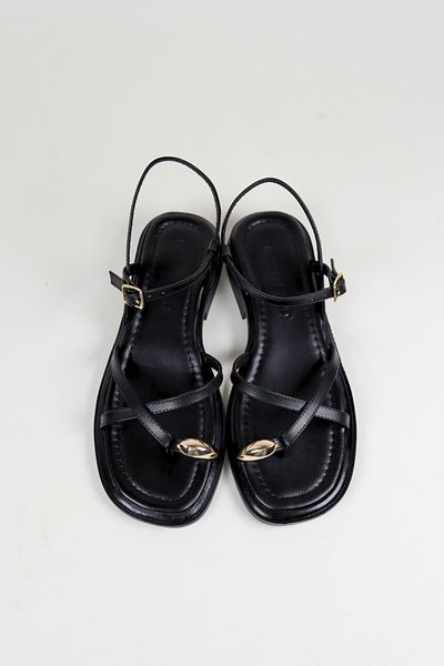 NiceDiffer Women's Black Gold Ring Detailed Daily Sandals
