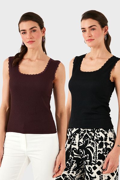 Lela Slim Fit Thick Lace Square Collar Wrap 2 Pack Undershirt Athlete 5864979S2