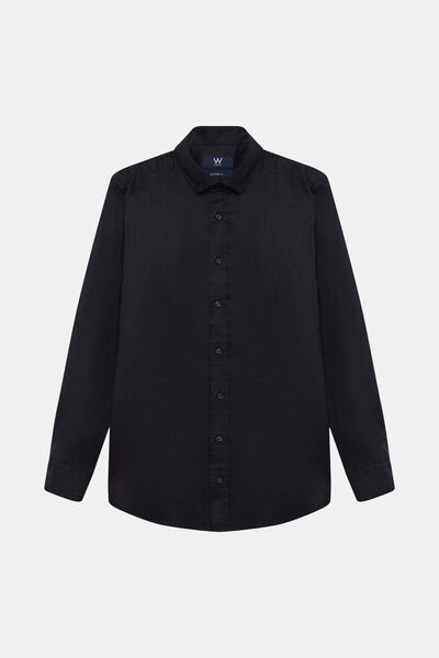 W Collection SİYAH UZUN KOLLU KETEN GÖMLEK