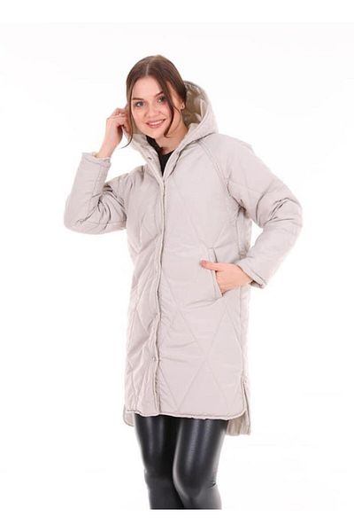 Intisimo Women's Long Hooded Quilted Jacket, Grey - L